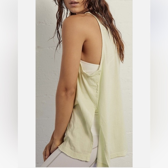 FP Movement by Free People Solid Making Waves Tank Lime Cotton Tank Top Size S - Picture 2 of 8